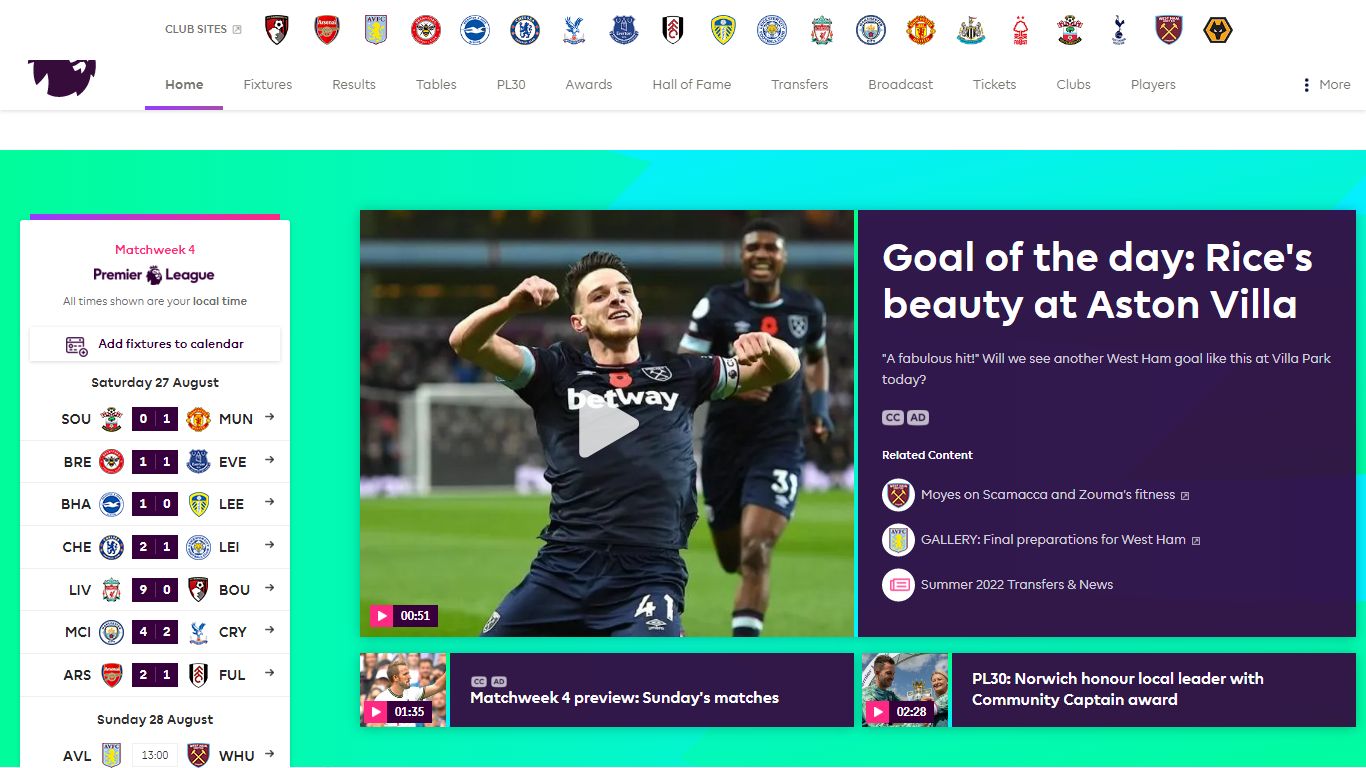 Premier League official news, stats, results & videos